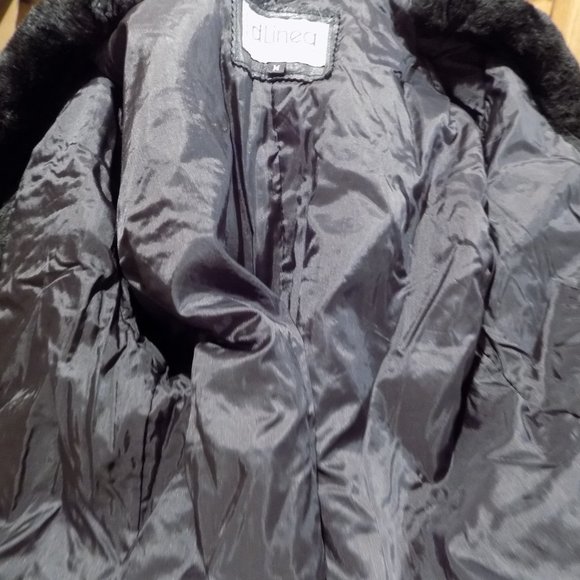 Genuine Leather Black Fur Vintage Coat Women's Size M - Picture 7 of 7